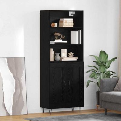 Hoge kast met lade 2 pcs Zwart Eiken Bewerkt hout