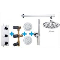Thermostatische Inbouw Regendouche Set Wiesbaden Type 117 Body Jets Wandarm 20 cm Rond incl. Inbouwdeel - thumbnail