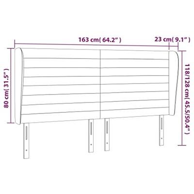 Hoofdbord met randen 163x23x118/128 cm stof crèmekleurig