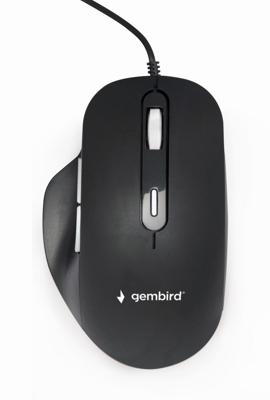 Gembird Muis Kabelgebonden Optisch Zwart 6 Toetsen 1200 dpi, 1800 dpi, 2400 dpi, 3600 dpi Verlicht, Geluidsarme toetsen