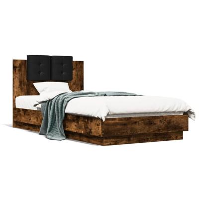 Bedframe met hoofdeinde bewerkt hout gerookt eiken 90x190 cm