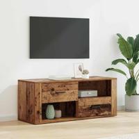 TV-kast met lade Oud Hout 100 x 35 x 40 cm Bewerkt hout - thumbnail