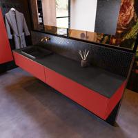 Badkamermeubelset Mondiaz Erin 200 cm met 2 Lades met RIDGE Wastafel Links Urban Zonder Kraangaten Greeploos Mat Fire - thumbnail