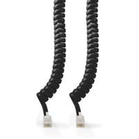 Telecomkabel | RJ10 Male | RJ10 Male | 2.00 m | Kabel design: Gekruld | Kabeltype: RJ10 | Zwart - thumbnail