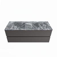 MONDIAZ VICA-DLUX 130cm badmeubel onderkast Dark grey 2 lades. Inbouw wastafel CLOUD dubbel 2 kraangaten, kleur Lava. - thumbnail