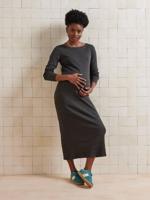 Lange zwangerschapsjurk van sweaterstof met ribbels antraciet - thumbnail