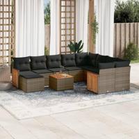 11-delige Loungeset met kussens poly rattan grijs - thumbnail
