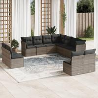 11-delige Loungeset met kussens poly rattan grijs - thumbnail