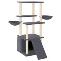 vidaXL Kattenmeubel met sisal krabpalen 133 cm donkergrijs, kattenpaal, kattenboom, kattenkrabpaal, kattenhuis, kattenmeubel, kattenpalen - thumbnail