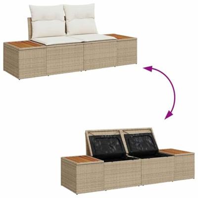 6-delige Tuinset met Kussens in Beige Poly Rattan en Acacia