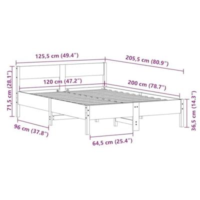 Bedframe met hoofdbord massief grenenhout wit 120x200 cm