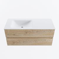 MONDIAZ VICA 110cm badmeubel onderkast Washed Oak 2 lades. Wastafel CLOUD links 1 kraangat, kleur Talc. - thumbnail