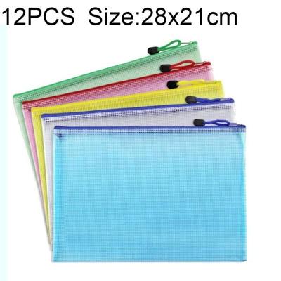 12 stuks rits netwave briefpapier tas willekeurige kleur levering (B5 grootte: 28x21cm)