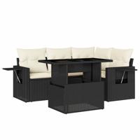 5-delige Loungeset met kussens poly rattan zwart - thumbnail