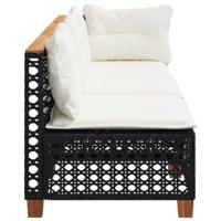 Tuinbank 3-zits met kussens poly rattan zwart - thumbnail