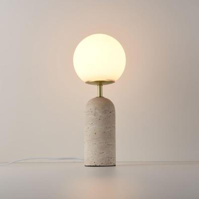 Tafellamp Naeva travertino s - E27-fitting - 25W - IP20 voor binnen - Witte bol - Voet van travertin - Kleine versie