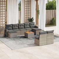 10-delige Loungeset met kussens poly rattan grijs - thumbnail
