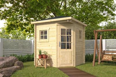 Tuindeco Petra Hoekblokhut 200x200 cm 28 mm vuren blank- Puntdak- Onbehandeld vurenhout- Tuindeco