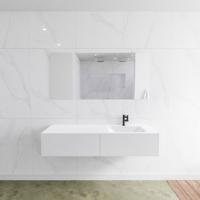 Zaro Lagom volledig naadloos solid surface onderkast 150cm mat wit met 2 lades Push tot open. Compleet met solid surface wastafel met 1 kraangat(en) - thumbnail