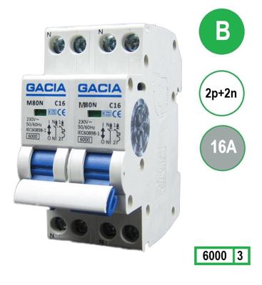 GACIA kookgroep 2P2N B16 2x230V installatieautomaat 16A 6kA 36mm