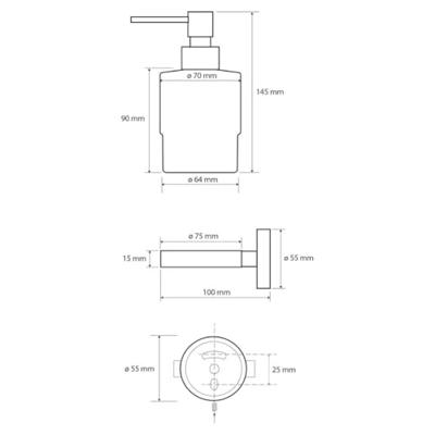 Zeepdispenser Sapho X-Round Hangend 150 ML Chroom / Melkglas Sapho