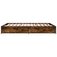 Bedframe bewerkt hout metaal gerookt eikenkleurig 120x190 cm - thumbnail