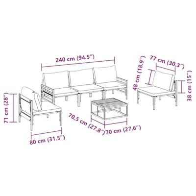 Tuinbankenset met kussen 6 pcs Zwart Staal