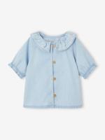 Babyblouse in light denim met geborduurd kraagje gebleekt denim - thumbnail