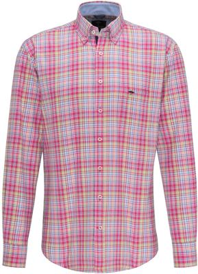 Fynch-Hatton Heren Overhemd Roze Ruit Oxford Button-Down Casual Fit