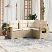 4-delige Loungeset met kussens poly rattan beige - thumbnail