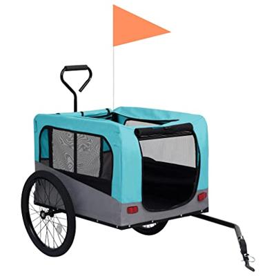 Fietstrailer en hondenwagen 2-in-1 blauw en grijs - thumbnail