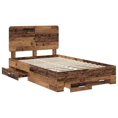 Bedframe met hoofdeinde Oudhout 120 x 190 cm Bewerkt hout