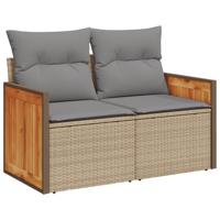 7-delige Loungeset met kussens poly rattan beige - thumbnail