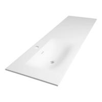 Brauer Glacier Wastafel Asymmetrisch - 160 cm - met 1 Spoelbak Links en 1 Kraangat - Fine Stone Mat Wit - thumbnail