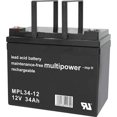 multipower MPL34-12 Loodaccu 12 V 34 Ah Loodvlies (AGM) (b x h x d) 197 x 170 x 131 mm M5-schroefaansluiting Onderhoudsvrij, Geringe zelfontlading