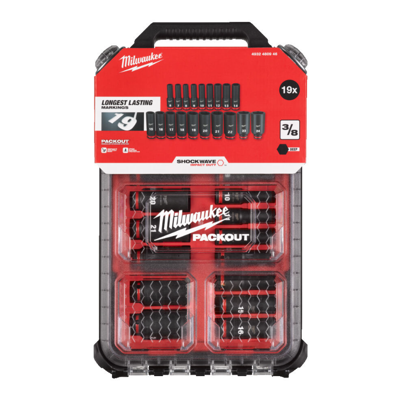 Milwaukee ShockWave™ Krachtdoppenset 3/8" Vierkant | Lang | in PACKOUT™ | 19-delig - 4932480946 Milwaukee ShockWave™ Krachtdoppenset 3/8" Vierkant | Lang | in PACKOUT™ | 19-delig - 4932480946
