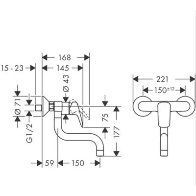 Hansgrohe Logis wand keukenkraan chroom 71836000 - thumbnail
