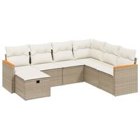 7-delige Loungeset met kussens poly rattan beige - thumbnail