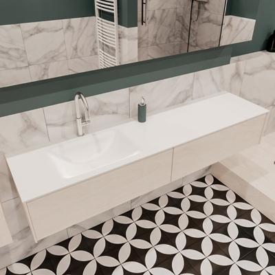 Mondiaz Lush Cloud badmeubel underlayment 180 cm 2 lades solid surface enkele spoelbak links 1 kraangat Mondiaz Lush Cloud badmeubel underlayment 180 cm 2 lades solid surface enkele spoelbak links 1 kraangat