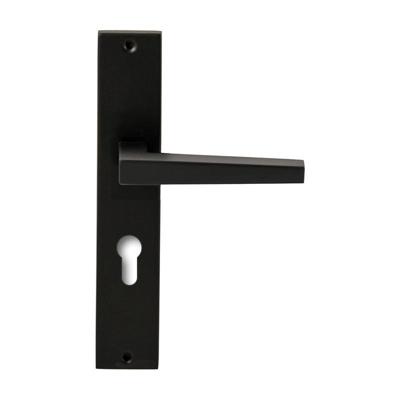 Hardbrass Deurkruk Seoul op rechthoekig langschild profielcilindergat 72mm - zwart