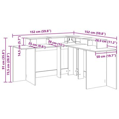Bureau met LED-verlichting 152x152x91 cm hout betongrijs - thumbnail