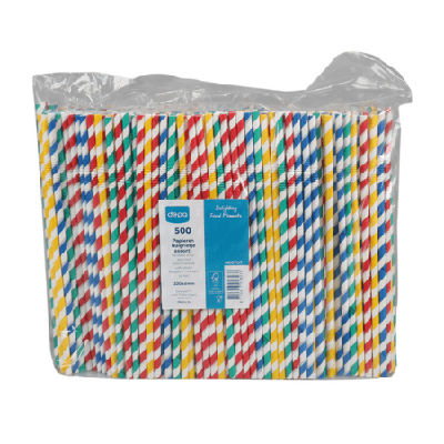 buig drinkrietje papier gestreept assorti ø6mm x 220mm 500 stuks