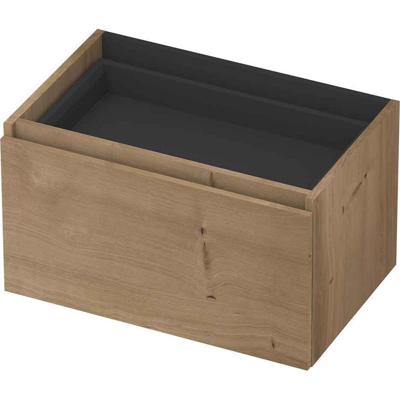 INK - Onderkast 1L met Binnenlade Greeploos Houten Keerlijst Fineer Zonder Sifonuitsparing in Binnenlade - 700x450x400 Mm - Ash Grey Fineer