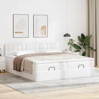 Ottoman bed met matrassen en LED's 200x200cm kunstleer wit - thumbnail