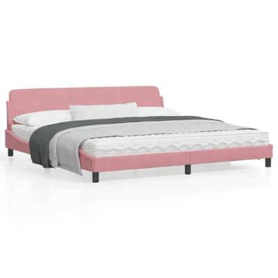 Bedframe met hoofdeinde fluweel roze 200x200 cm