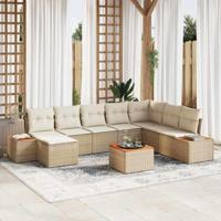 9-delige Tuinbankenset met kussens poly rattan acacia beige - thumbnail