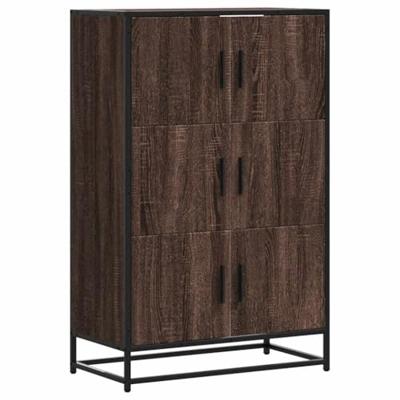 Hoge kast 68x35x106,5cm bewerkt hout en metaal bruin eikenkleur