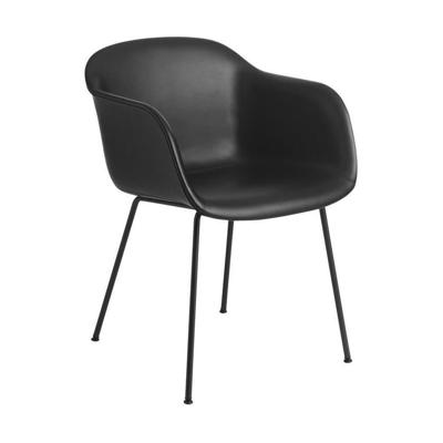 Muuto Fiber eetkamerstoel met armleuning gestoffeerd leder black