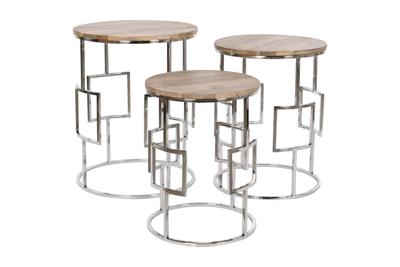 Set van 3 tafels Home ESPRIT Bruin Zilverkleurig Natuurlijk Staal Mangohout 49,5 x 49,5 x 62 cm