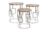 Set van 3 tafels Home ESPRIT Bruin Zilverkleurig Natuurlijk Staal Mangohout 49,5 x 49,5 x 62 cm - thumbnail